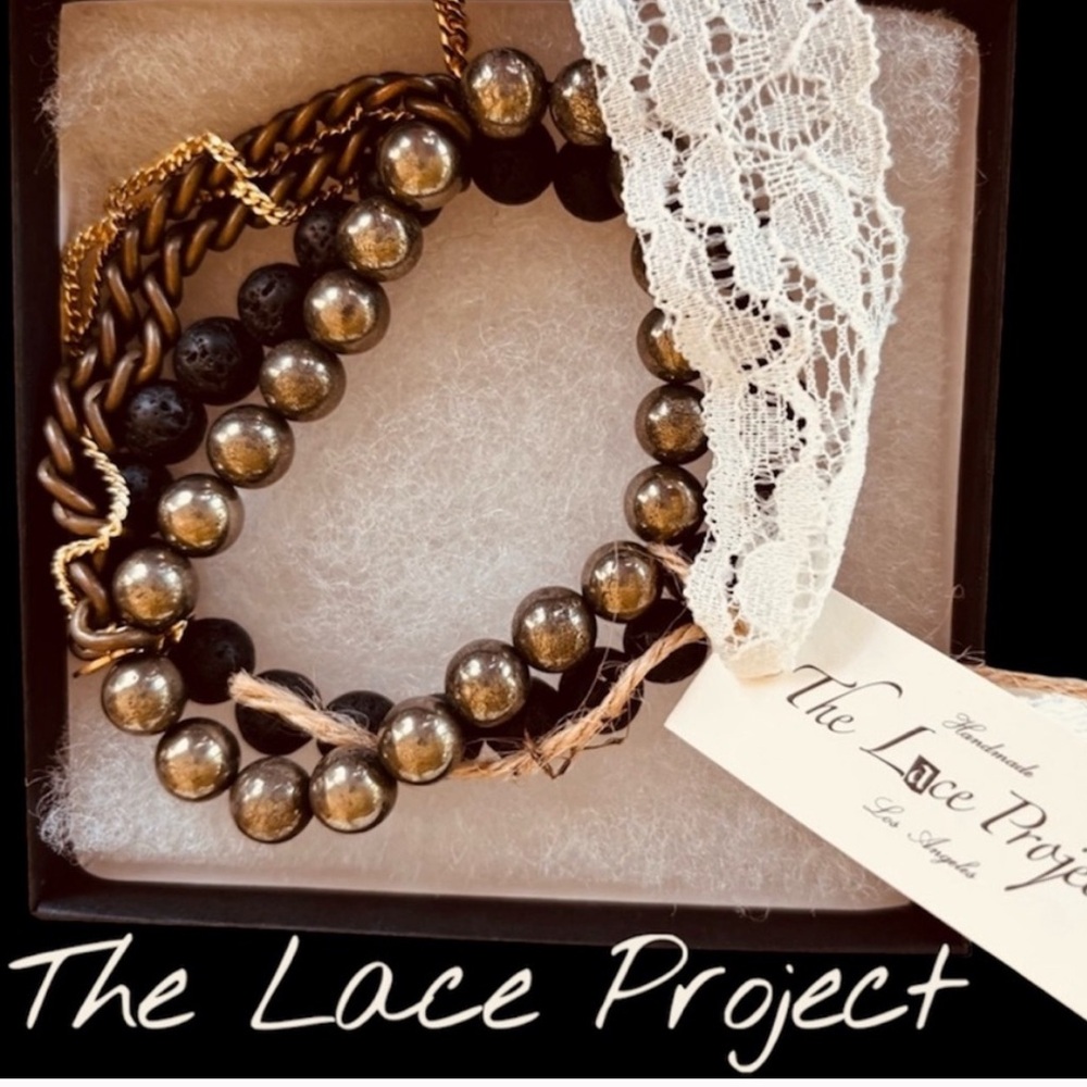 The Lace Project Black and Bronze Metallic Beaded Bracelet Set